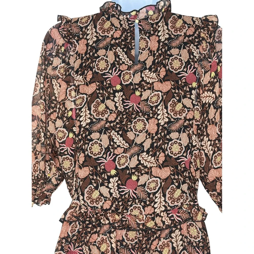 NEW Scotch & Soda Midi Dress Sz 14 Black Floral Tiered Ruffle Whimsigoth Party - Picture 6 of 15